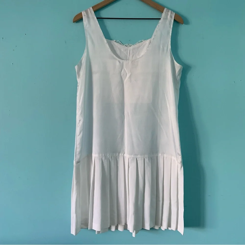 Vintage Crochet Lace Pleated Drop Waist Vintage Slip Dress White 12 USA 1940’s - Picture 6 of 7